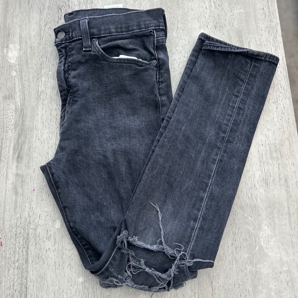 Levis Premium 510 Skinny Distressed Black Jeans 34x32 05510-0879 Mens